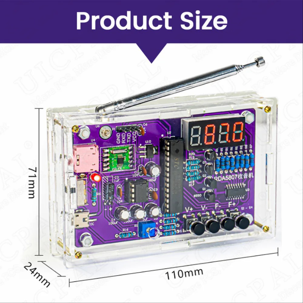 DIY FM 라디오 전자 키트 조정 가능한 주파수 PCB 납땜 프로젝트 연습 납땜 어셈블리 RDA5807S 87-108MHz 이중 전원 [DIY-28]