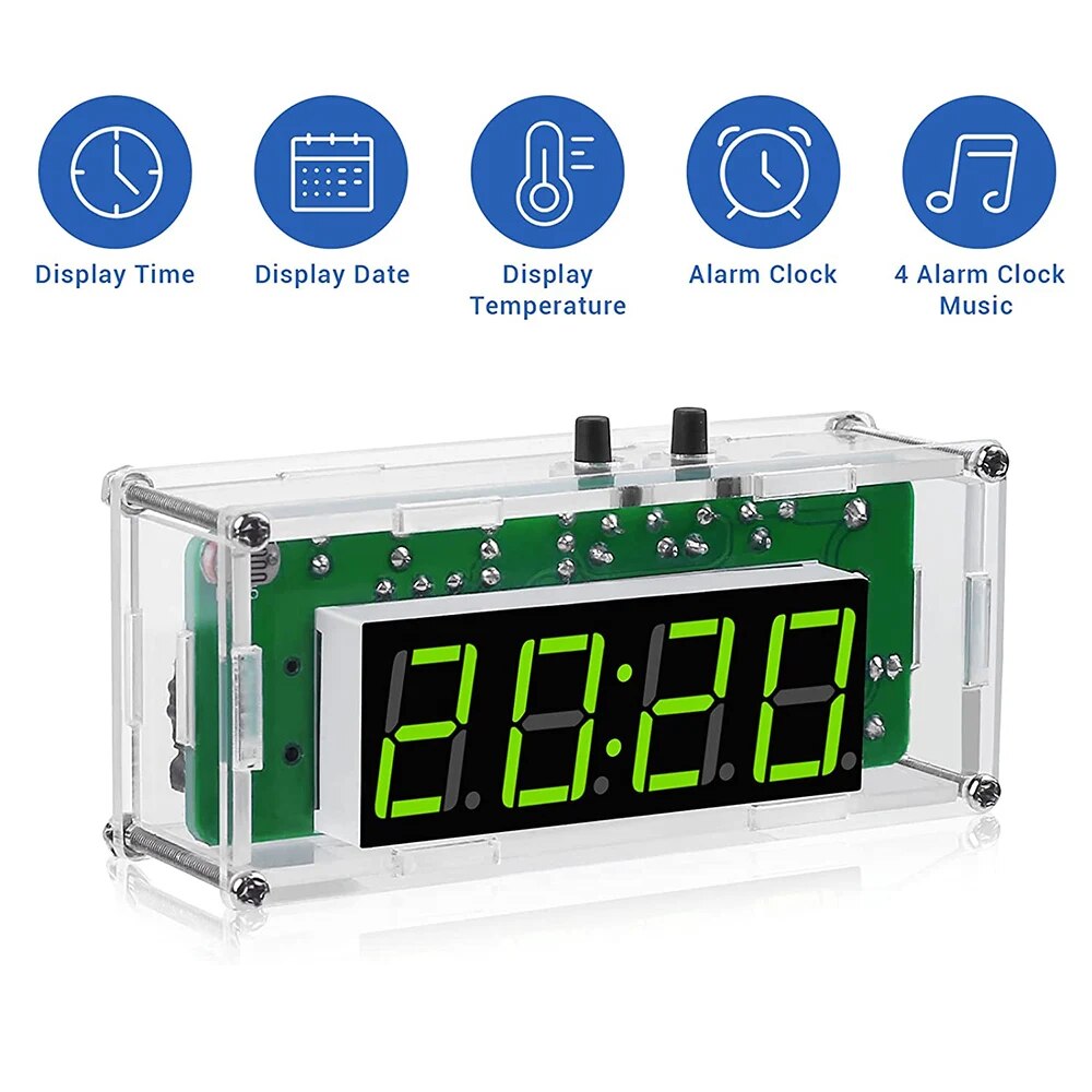 DIY 전자 시계 키트 LED 디스플레이 C51 마이크로컨트롤러 키트 디지털 시계 시간 조명 제어 온도 측정기 녹색 청색 적색 [DIY-100]