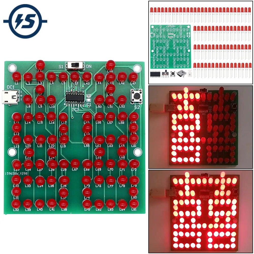DIY 전자 키트 84 LED 레드 더블 해피 라이트 플레이트 흐르는 물 램프 납땜 프로젝트 연습 구성 요소 용접 기술 [DIY-189]