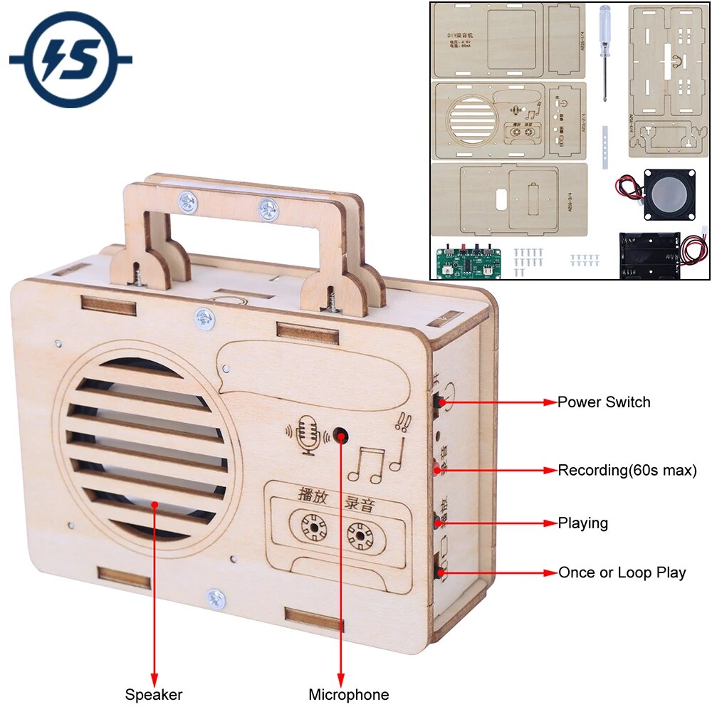 DIY 목제 키트 음성 녹음 재생 모듈 사운드 보드 녹음 학생 및 아동 STEM 학습용 수제 조립 프로젝트 60 년대 [DIY-253]
