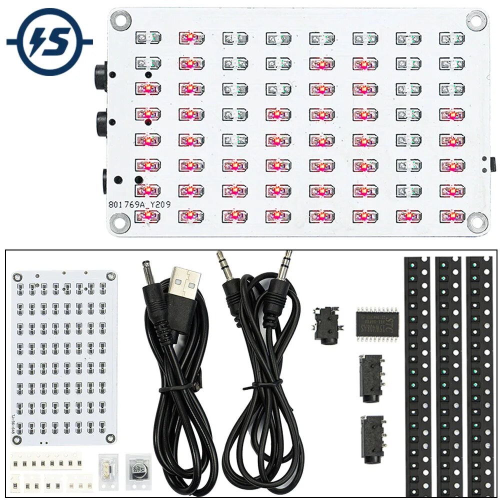 DIY 전자 키트 8X8 도트 매트릭스 음악 스펙트럼 LED 모듈 플리커 라이트 보드 FFT STC 마이크로 컨트롤러 납땜 연습 세트 [DIY-256]