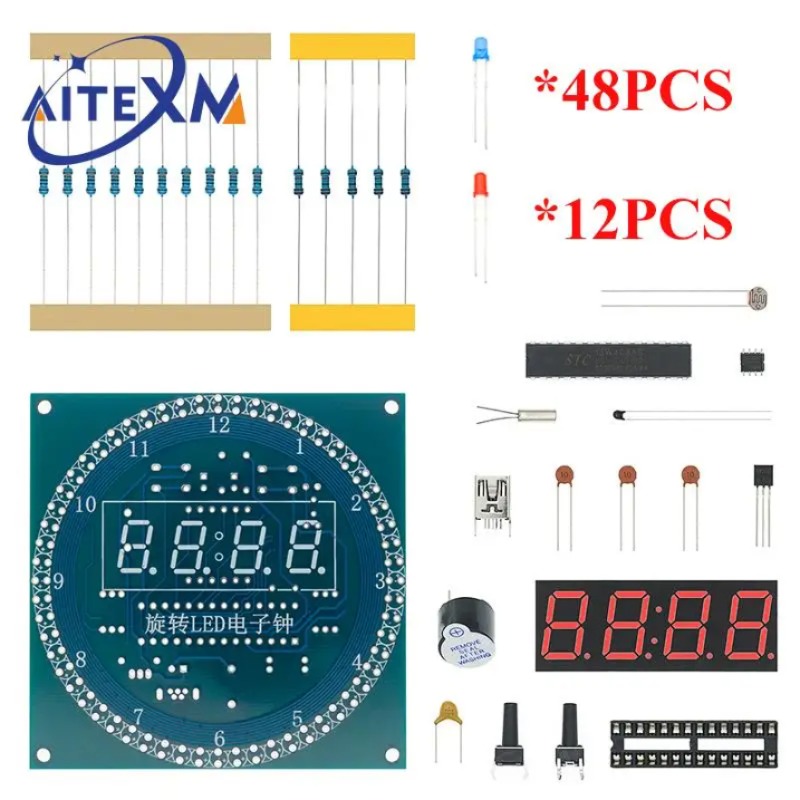 DIY 회전 디지털 LED 디스플레이 모듈 알람 전자 디지털 시계 키트 51 SCM 학습 보드 5V DS1302 [DIY-275]